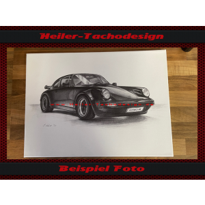 Bleistift Zeichnung Mercedes SL W107 R107 20 x 30 cm Leinwand auf Keilrahmen